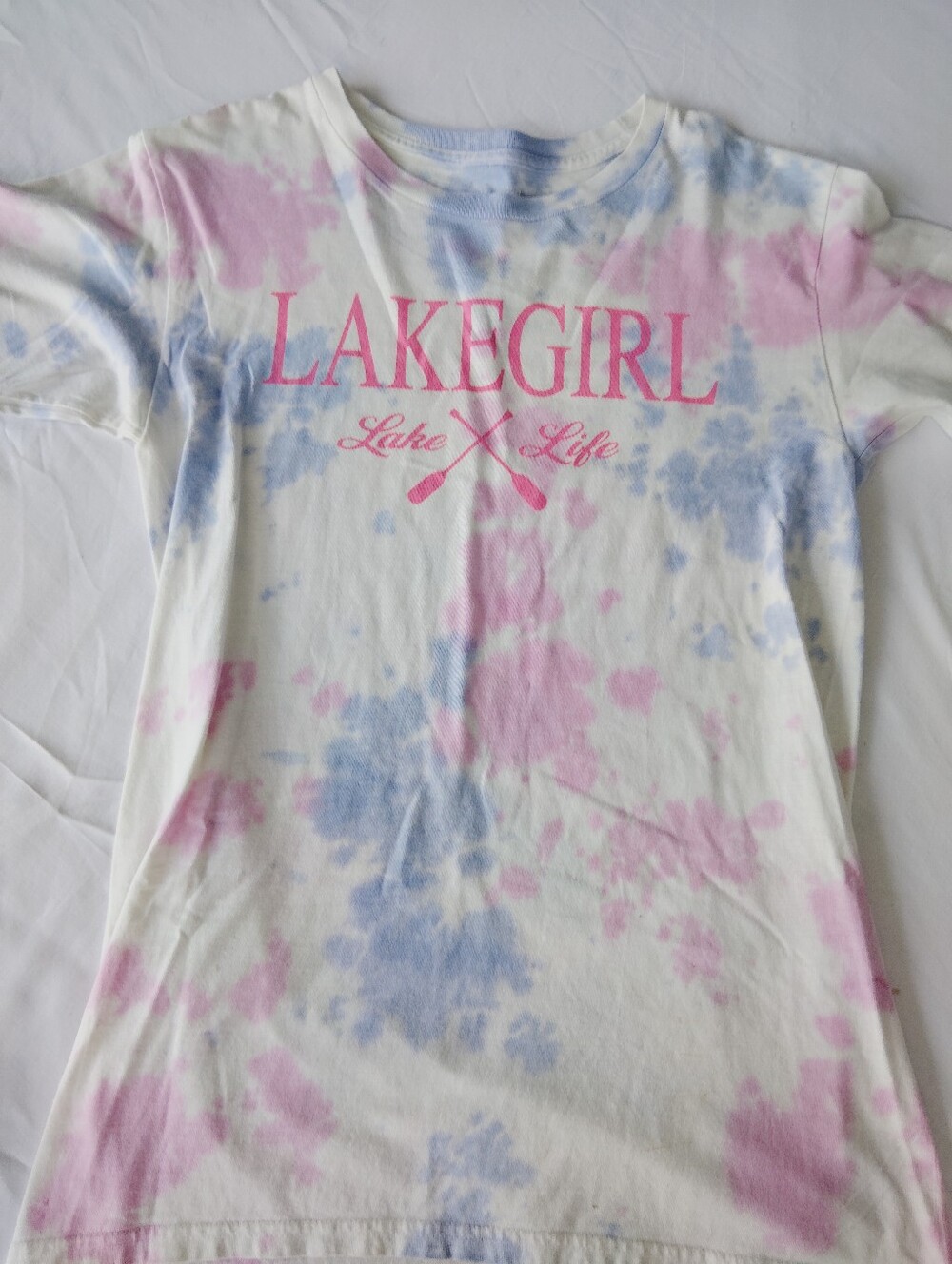 LAKEGIRL Tie-Dye Short Sleeve Tee in Pink & Blue M